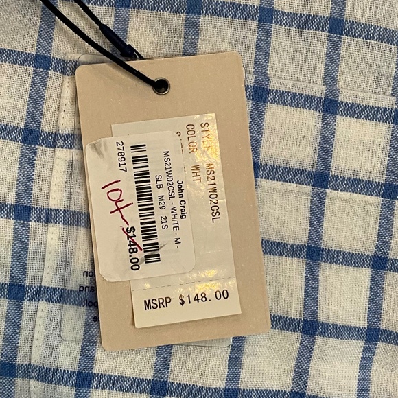 Peter Millar Linen Checkered Long Sleeve Button Down Men’s Casual Shirt - Picture 3 of 6